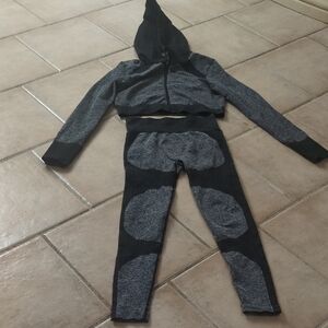 Fashion Nova Blk &Gy Two-Piece Hoodie Legging Set I'm Leaving 3/11 For 2 Months